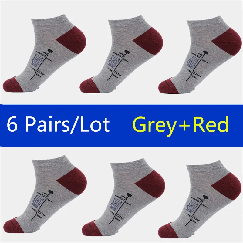 WZ006-Grey.red-6pair 6 пара/лот, низкая цена, мужские носки, классический бизнес бренд, Calcetines Hombre, носки для мужчин, высокое качество, дышащие хлопковые Повседневные носки - Цвет: WZ006-Grey.red-6pair