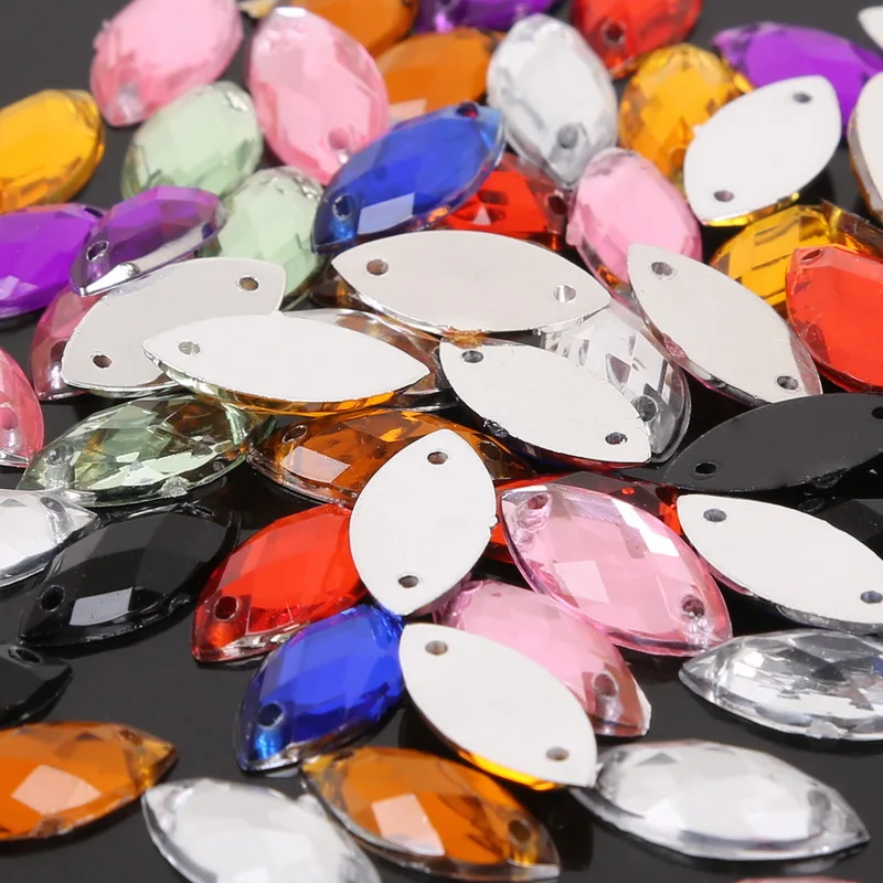 

2 Holes High Quality 50pcs/lot Horse Eye Stone Sew On Rhinestone Sliver Flatback Acrylic Jewelry For Wedding Dress Clothes