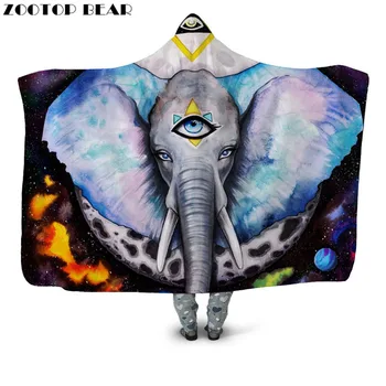 

Dream Elephant 3D printed Hooded Blanket Popular Anime Animal Wearable Boys Fashion Soft Throw Blankets Portable Adults Bedding