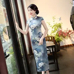 Негабаритных 4XL высокой моды Винтаж цветок Атлас QIPAO Китайский Traditioanl Стиль Cheongsam воротник-стойка платья C0161