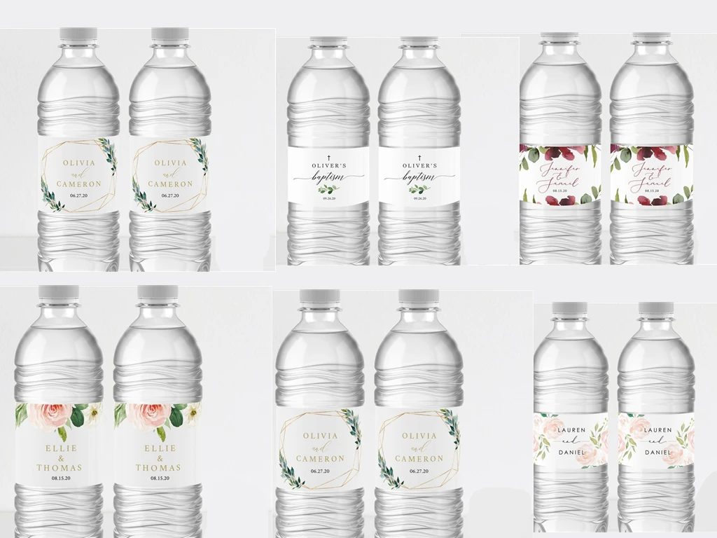 

6 styles Custom Wedding Bottle Water Labels Girls Birthday Party Bottle Wrappers decoration Supplies Custom name date