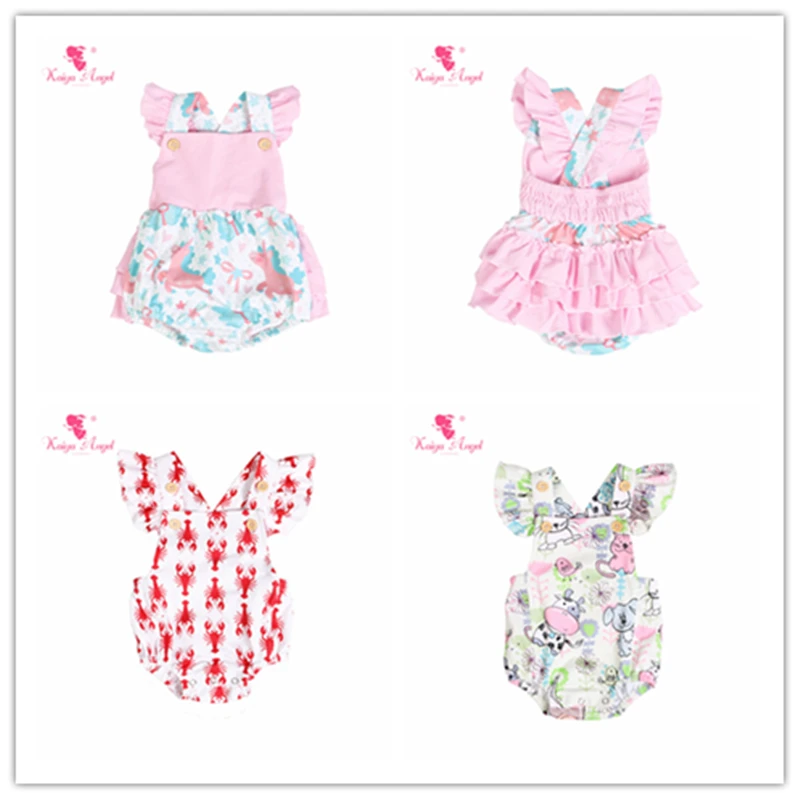 

Kaiya Angel New Fashion Newborn Baby Summer Sleeveless Toddler Girls Clothes Lovely Unicorn Printed Ruched Jumpsuit 5PCS/LOT
