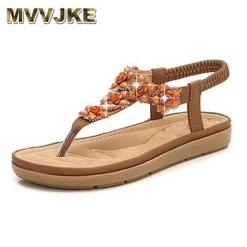 

MVVJKE Women Sandals Fashion Women Flat Shoes 2019 Summer Women Casual Shoes Bohemia Ladies Sandals Rhinestones Beach Sandals