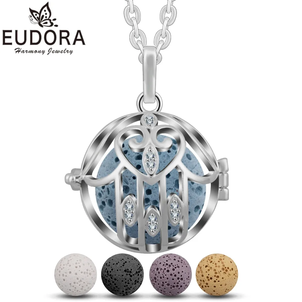 

Eudora Lava Stone Hamsa Hand Zircon Pendant Aromatherapy Essential Oil Diffuser Necklace Fashion Jewelry for Women Gift 20mm