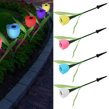 

2019 Hot Bedroom Garden Garden Path Way Solar Power LED Light Tulip Shape Landscape Flower Lamp Creative Night Lights Outdoor