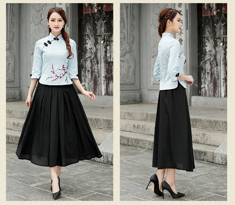 Women Chinese Shirt HanFu Wu Tang White Cotton Printing Plue Size Top (7)