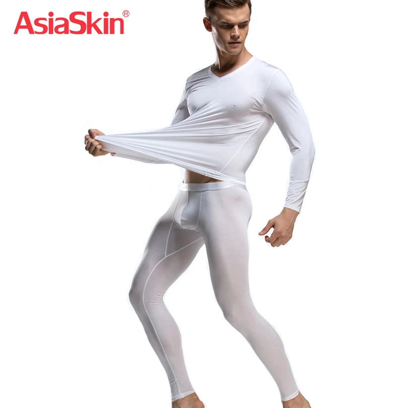 2017 Men's Solid Color Underpants Long Johns Pants Low Rise Thin Underwear knitted Seamless Underwear Sets Top&Long Johns