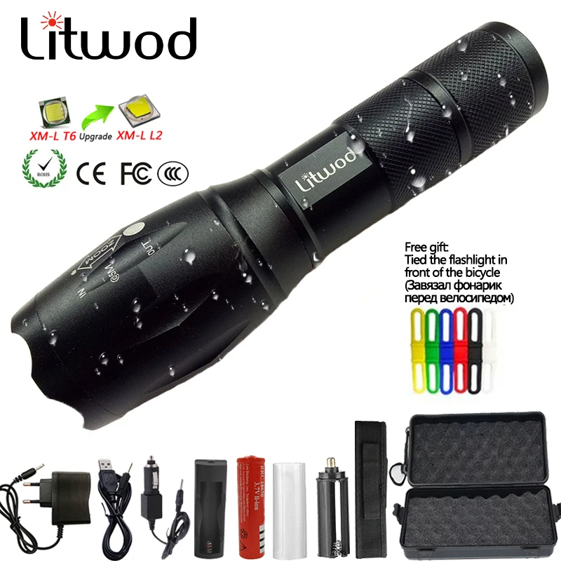

Litwod z40 LED Flashlight 8000LM T6 / L2 waterproof Zoom lantern Aluminum alloy Tactical Torch 5 Modes Riding light for Hunting