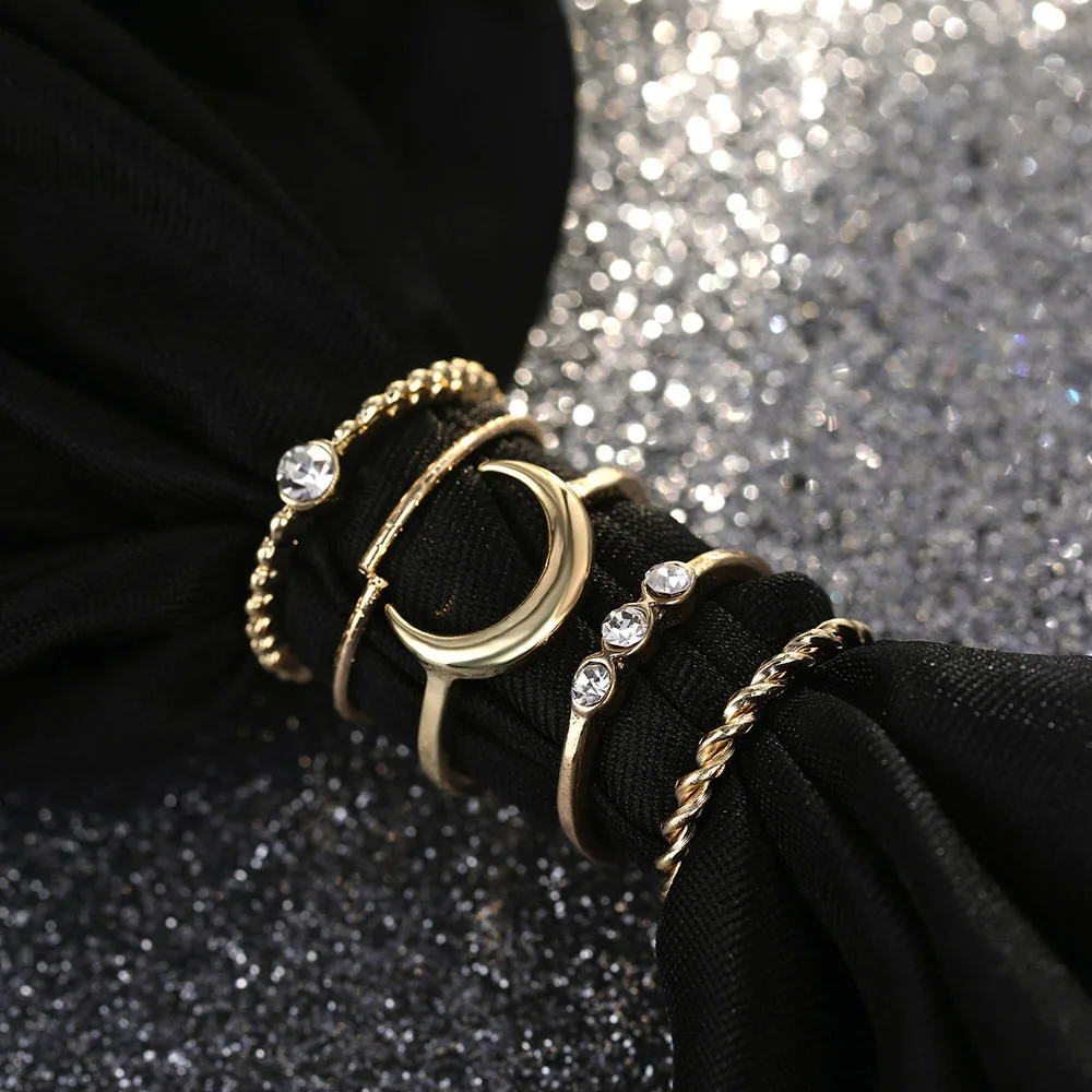 Золото Цвет 5 шт./компл. CZ Кристалл миди костяшки кольца для Для женщин богемные лунные амулеты из кольца для свадебной вечеринки Anillos кольца ювелирные изделия