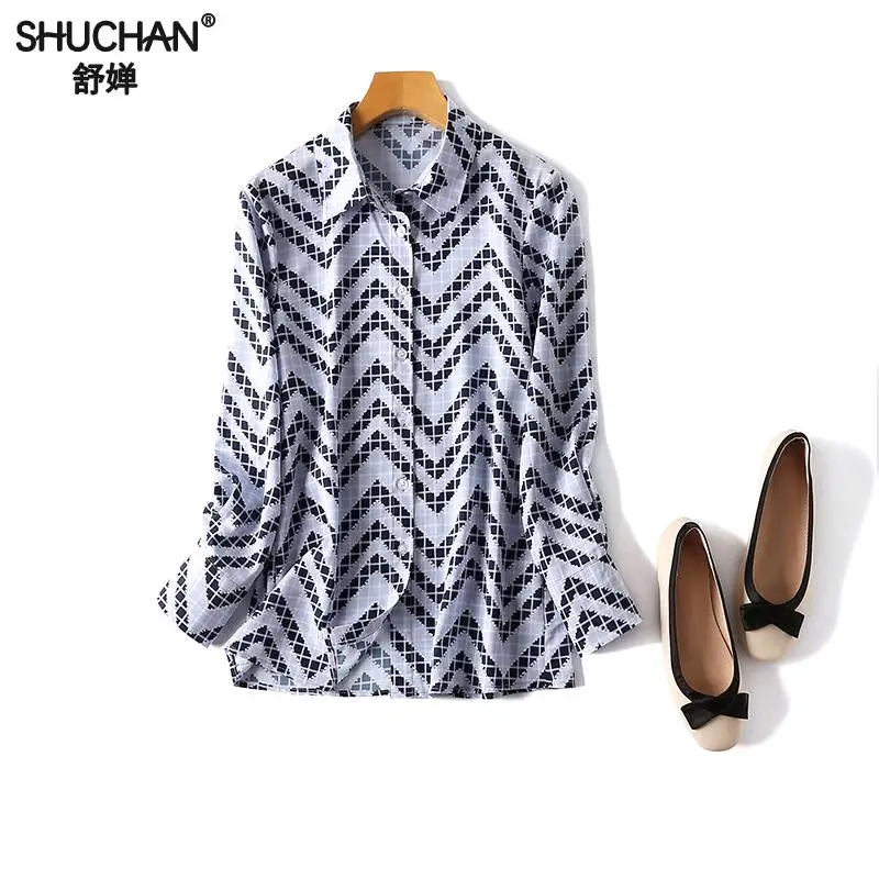 

Shuchan Geometric Chiffon Blusas Women Clothing 2019 Spring Women Blouses With Long Sleeve Korean Shirt Women high quality
