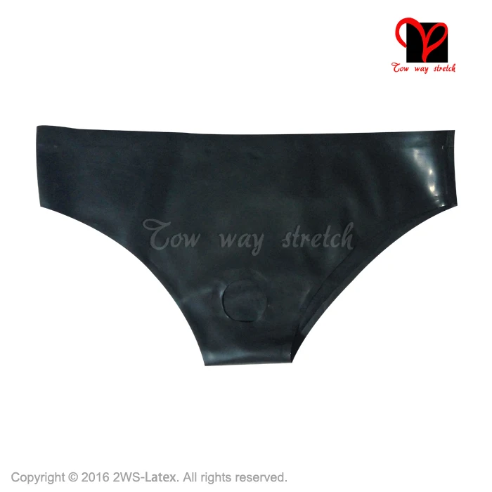 Low cut Sexy Latex Underwears penis Hole shaft ring Rubber panty pants Open briefs shorts black thongs underpants KZ-022