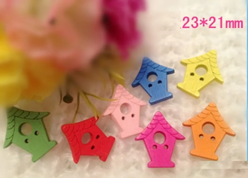 Деревянные пуговицы с мультяшным домом 21 х23 мм|wholesale wood buttons|wooden buttonswooden buttons wholesale |