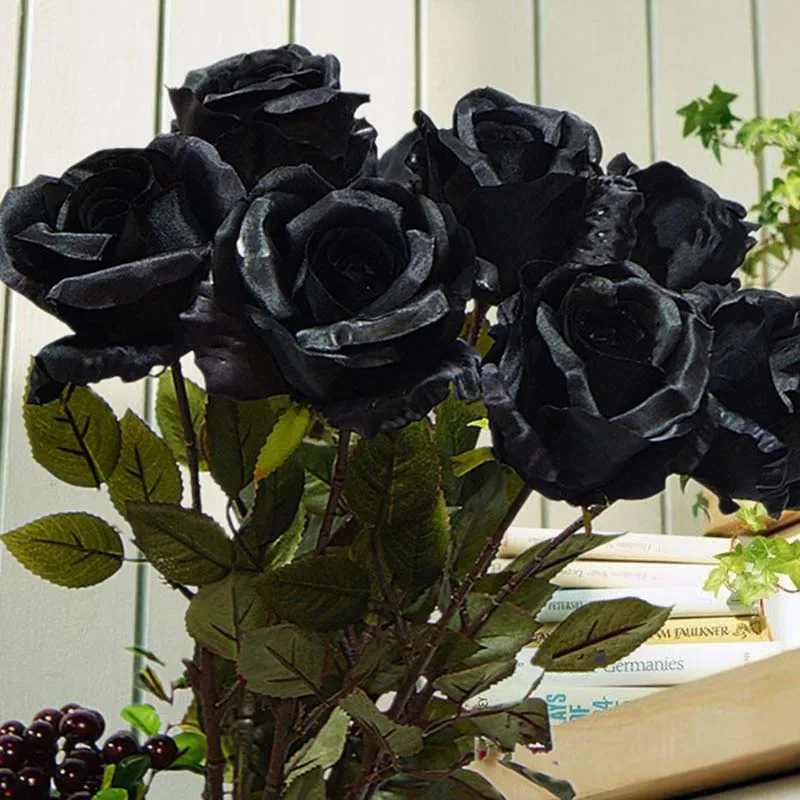 

Artificial Flowers Silk Black Rose Fake Flower For Home Garden Decoration DIY Party Wedding Floral Big Australia Rose Branch