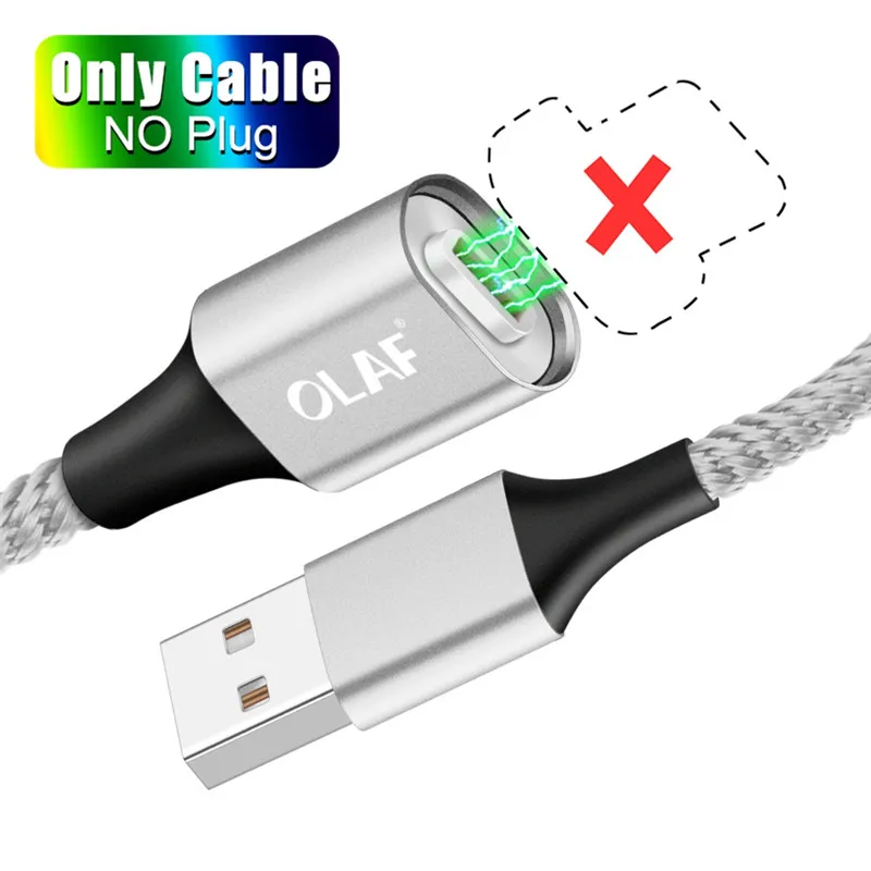 Магнитный кабель OLAF Usb c Micro Usb type C для быстрой зарядки, магнитное зарядное устройство Microusb type-C для Iphone 7 Xs MAX samsung Xiaomi Usb-c - Цвет: Silver Only Cable