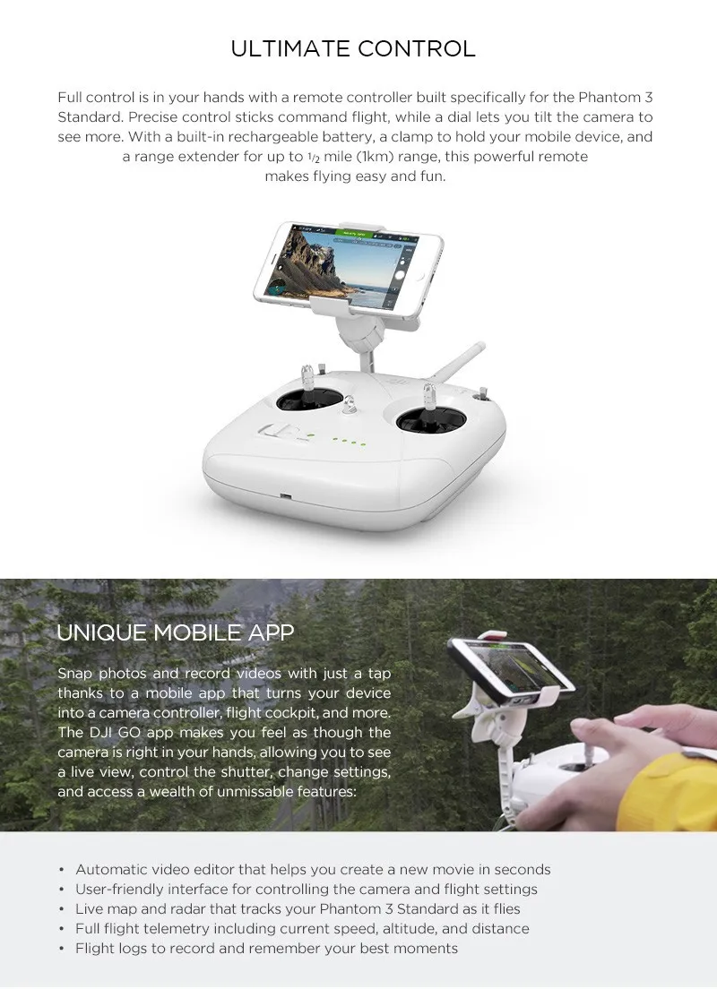 DJI Phantom 3 Standard With Extra Battery , 2.7K Hd Camera , Buildin GPS System, Live HD View, Extra Battery Option