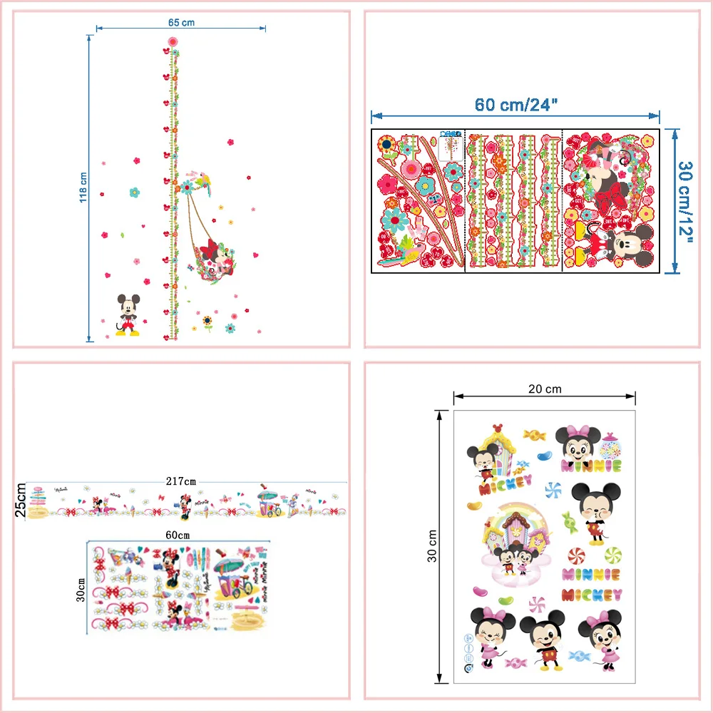 Прекрасный рисунок Микки и Минни наклейки на стену для девочек Спальня украшение дома Diy мультфильм ПВХ Животные Фреска Искусство Детские наклейки на стену