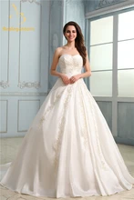 Bealegantom New White Satin Wedding Dresses 2017 with Beaded Appliques Lace Up Plus Size Bridal Gowns Vestido De Novia QA1136