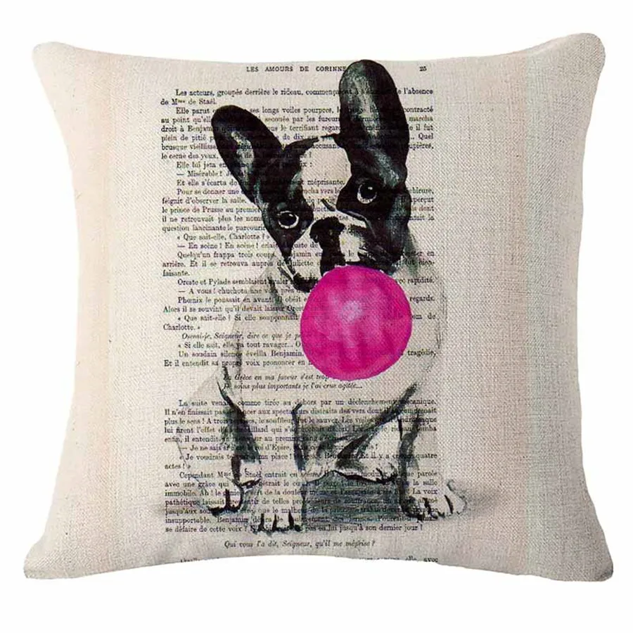 

2016 French bulldog Decorative pillows Linen Cushions 18x18inch 45x45cm Pillow home Decorate cojines almofada coussin cuscini