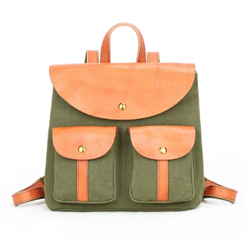

Minimalist Retro Women Small Canvas Backpack, High Quality Canvas Cotton Retro Style Pack with Premium Comfortable Leather