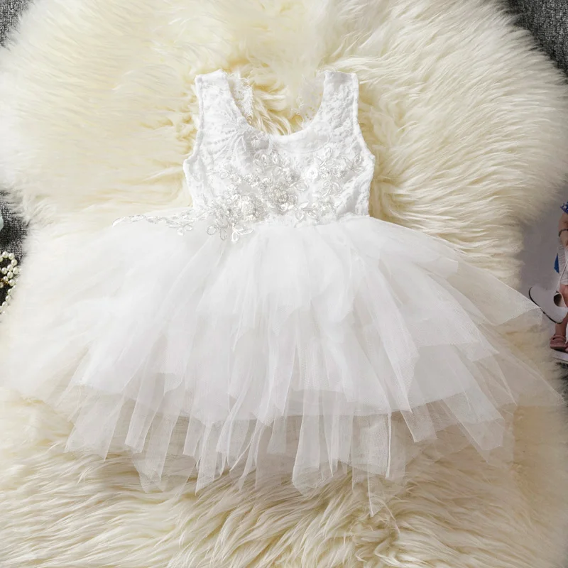 Для маленьких девочек с цветочным узором Свадебное кружево из тюля платье вечерние платья десткая Одежда для девочек платье-пачка костюм принцессы Детские Костюмы наряд для дня рождения - Цвет: White