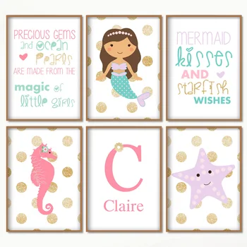 

Girl Mermaid Star Seahorse Nursery Wall Art Canvas Painting Cartoon Nordic Posters And Prints Wall Pictures Baby Kids Room Decor