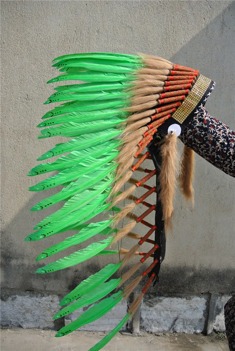 

Lime green Chief Indian feather Headdress Native American headdress hand made War Bonnet indian headdress feather costumes