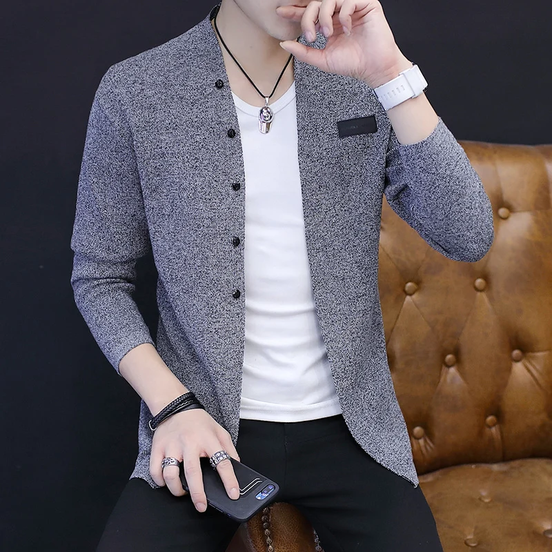 

Fall 2018 new men sweater knitting cardigan on outside Cultivate one's morality fashion sweater thin model