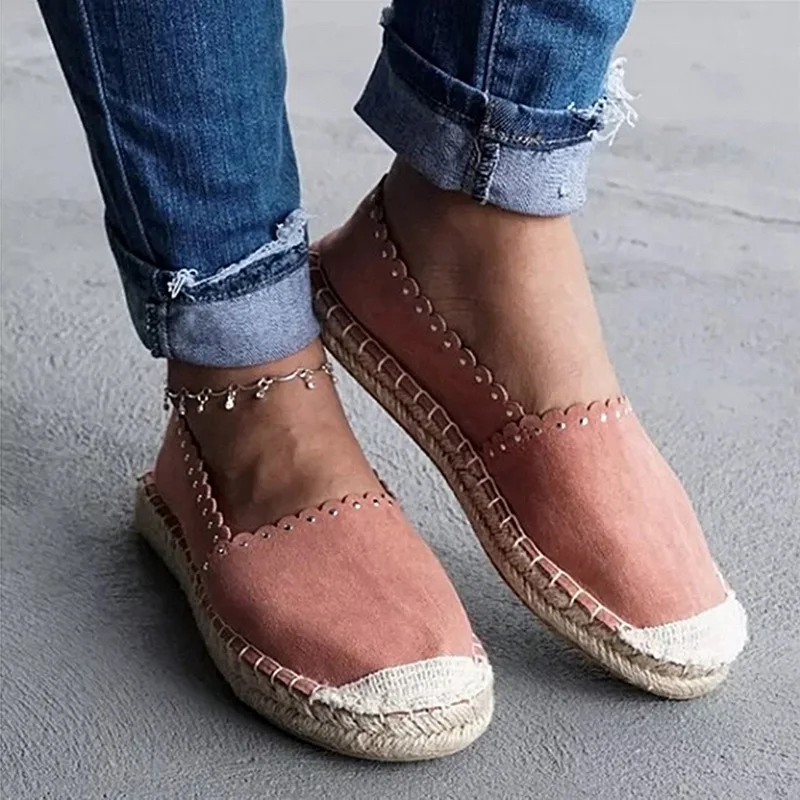 

Oeak 2019 Women Shallow Mouth flats shoes Espadrilles Slip on Round Toe Casual Fisherman Shoes