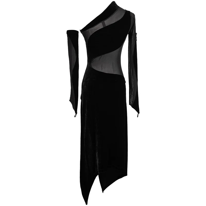 Черное платье для латинских танцев, сексуальные платья для конкурса бальных танцев из лайкры, Женская Одежда для танцев с высоким разрезом для самбы DC1059 - Цвет: Черный
