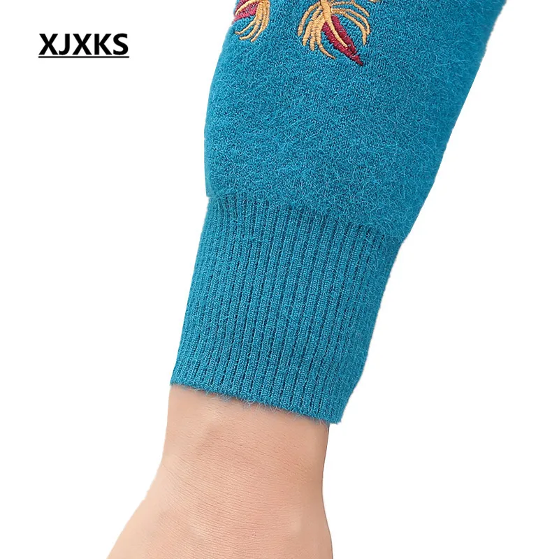 XJXKS, женский весенний и осенний вязаный кардиган с длинными рукавами, свитер, большие размеры, S-5XL, на молнии, с вышивкой, высокое качество, свитер, пальто