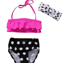 Летние Одежда для детей; малышей; девочек с оборками в горошек комплект бикини из двух частей купальники купальный костюм Пляжная одежда для купания