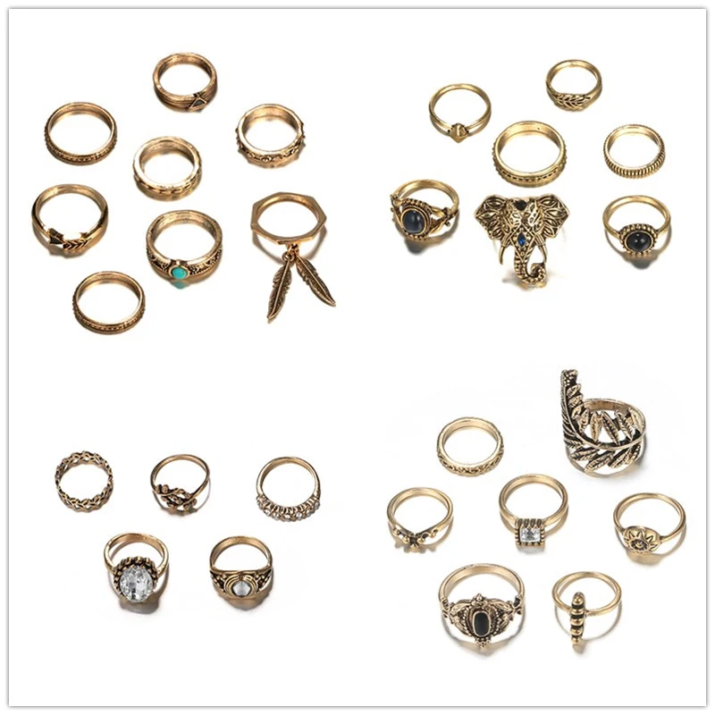 

Tocona 38 Style Bohemia Punk Vintage Silver Color Rings Carving Dolphin Shell Flowers Women Men Jewelry Accessories Gift 7069