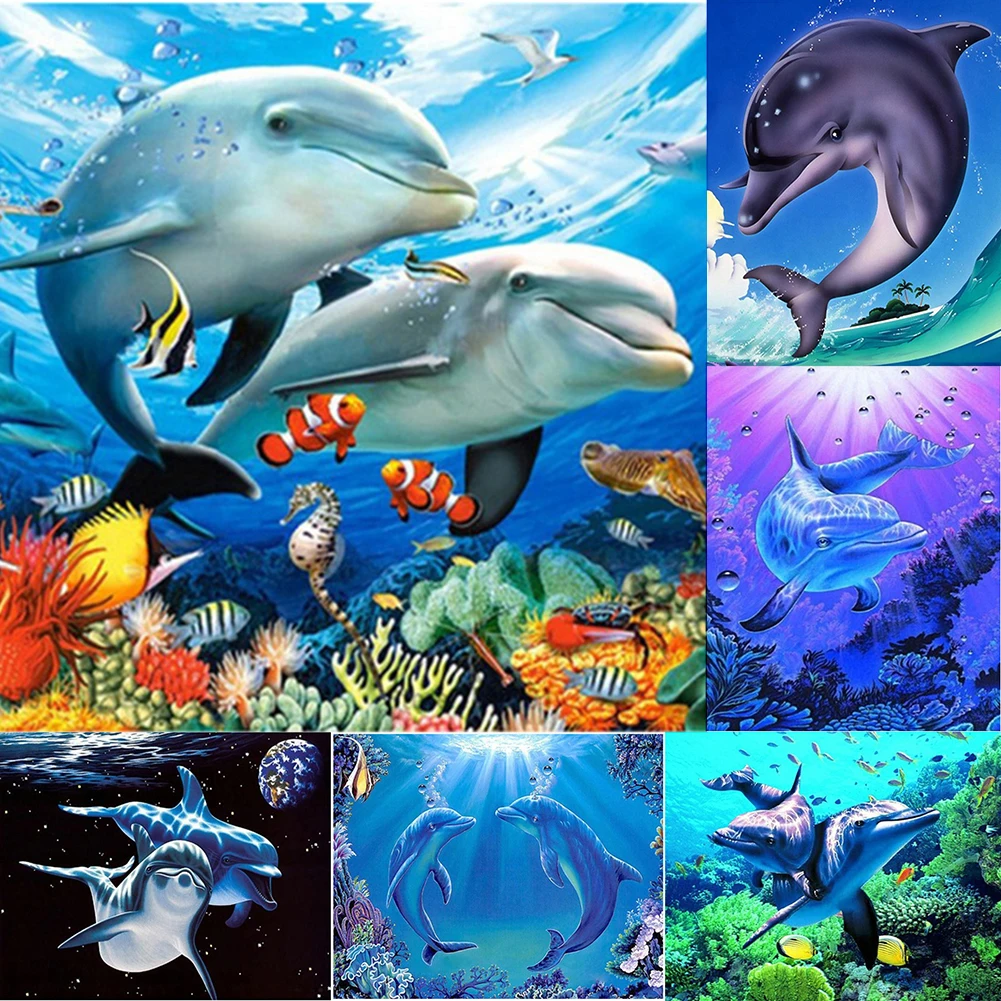 

5D Embroidery Diamond Rhinestone Rubik's Cube Painting Dolphin Painting