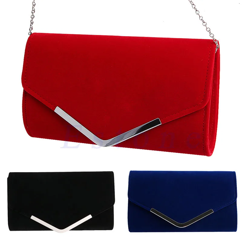 

New 1Pc Lady Velvet Bridal Clutch Evening Bag Prom Wedding Women Shoulder Handbag Purse