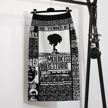 Акция ограниченная акриловая Повседневная печать Лолита Юбки длинная юбка женская расцветка юбки вязанная высокая талия и сумка бедра Женская