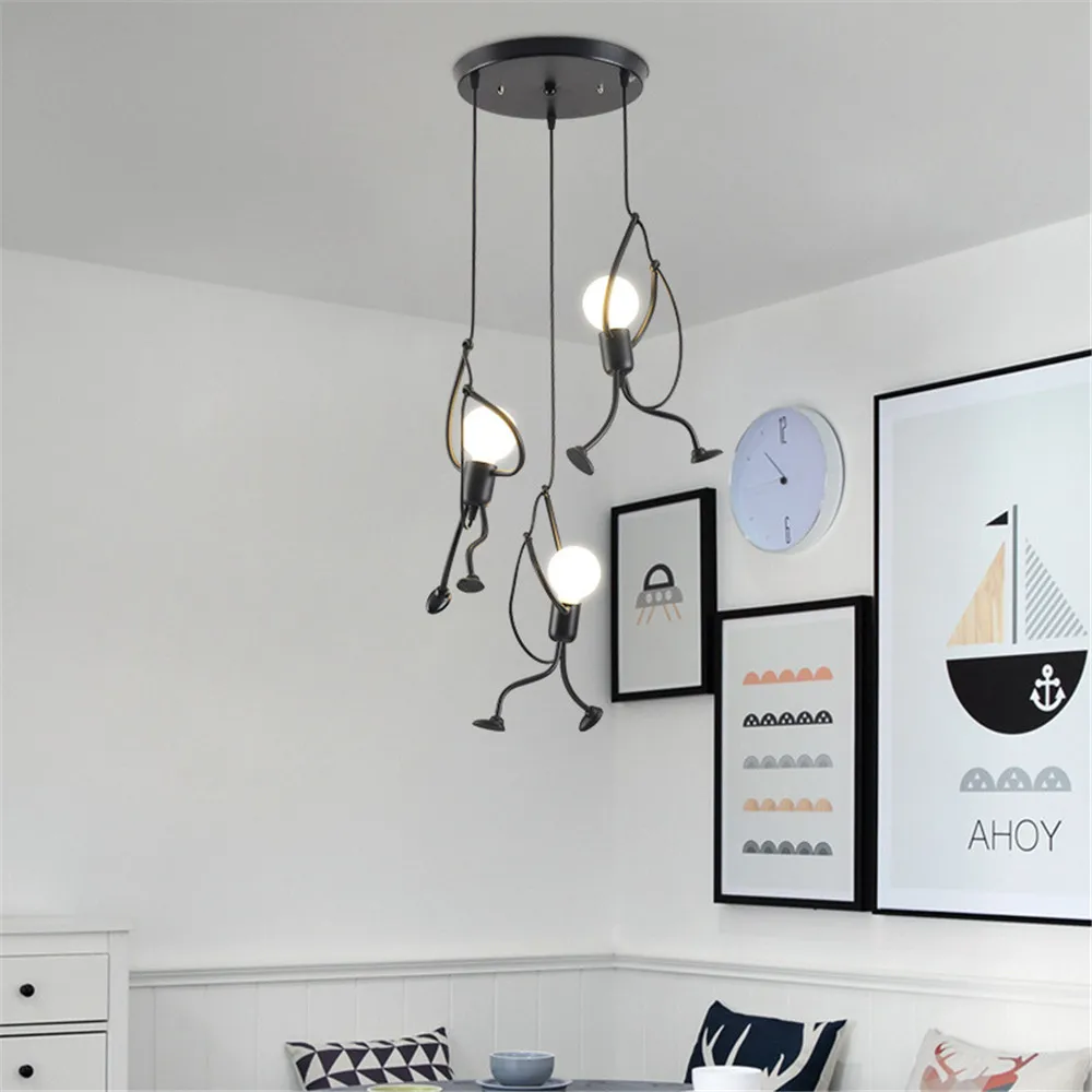 Günstige Loft anhänger lichter klettern mann kunst hängen lampe metall schnur Aufhänger hause decor licht Kreative für zimmer beleuchtung lampen nordic