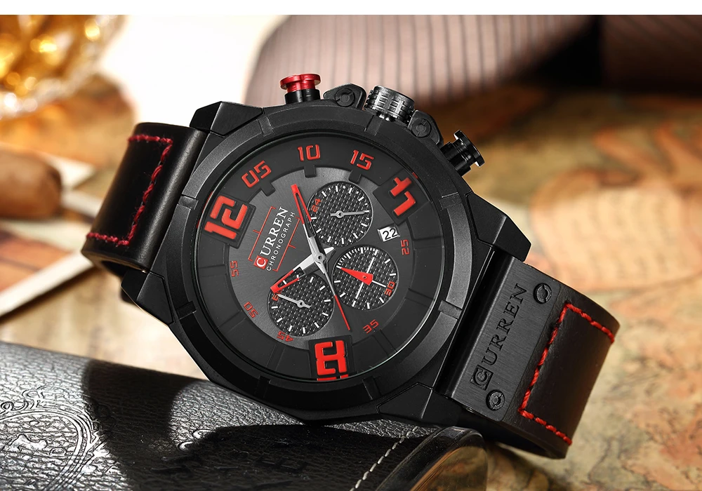 CURREN 8287 Топ бренд хронограф кварцевые часы для мужчин 24 часа дата мужские спортивные кожаные Наручные часы