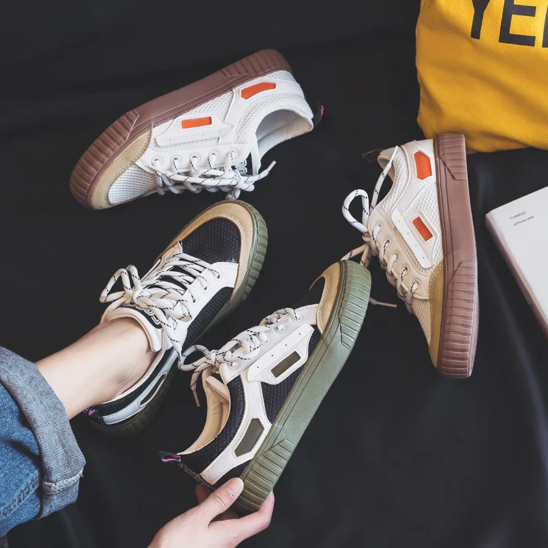 

Sneakers Woman Spring 2019 New Mixed Color Lace Up Lady Casual Shoes Students Leisure Sneakers Stylish Chic Shoe Girls 35-40