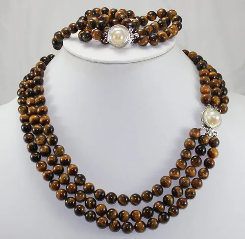 

hot sell new - wholesale tiger eye stone 17" brecelet & 20" necklace jewelry set