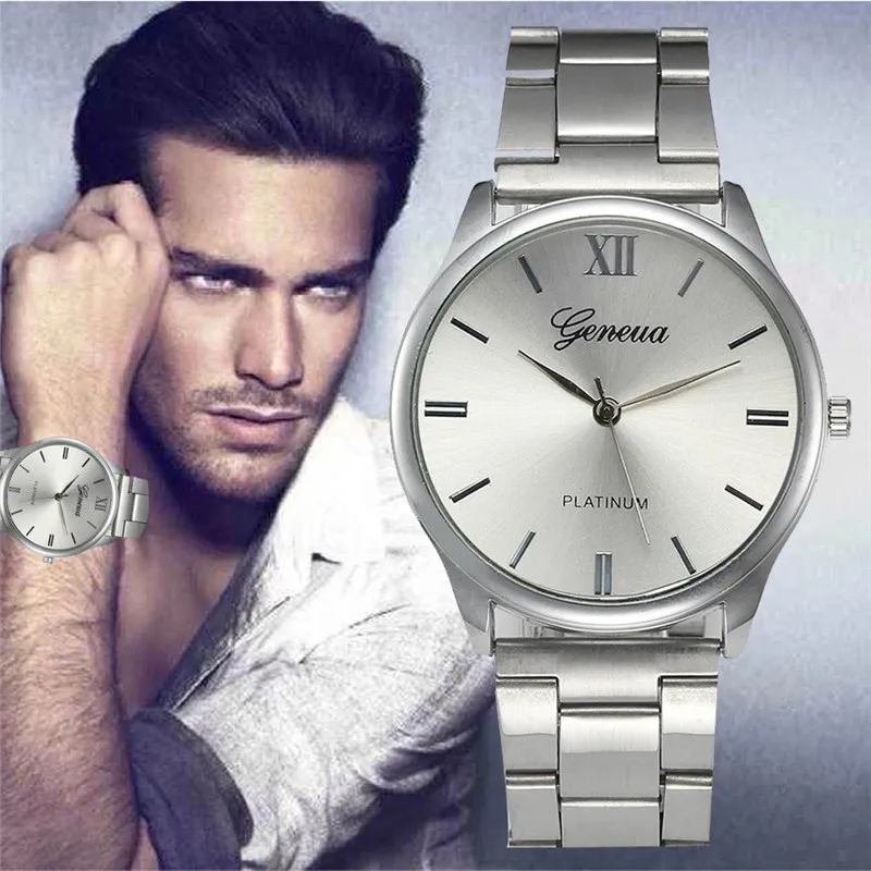 

Men Men's Watch Dress Simple Quartz Watch Silver Crystal Stainless Steel Strap Hour Precise Clock For Man Relojes Hombre Gifts
