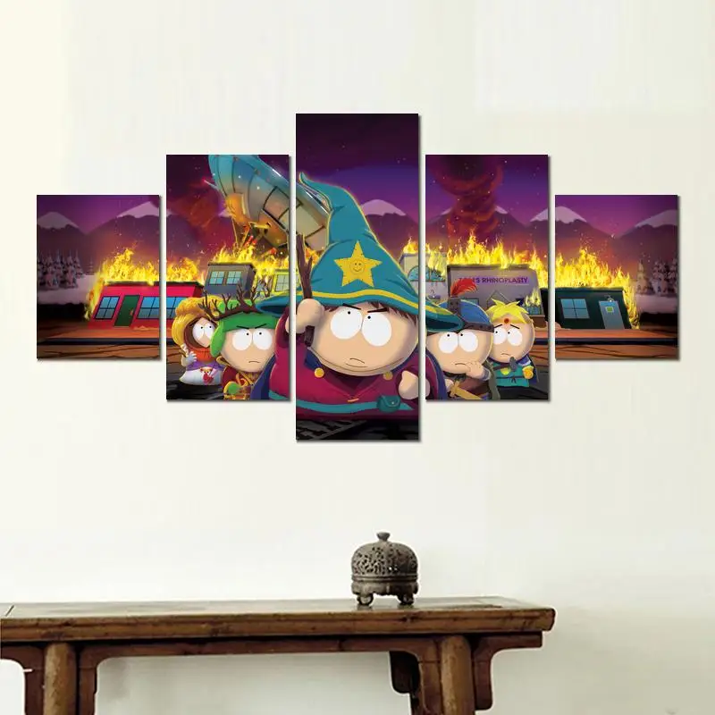 Canvas print painting 5 panels south park the stick of truth modern home wall decor framless | Дом и сад
