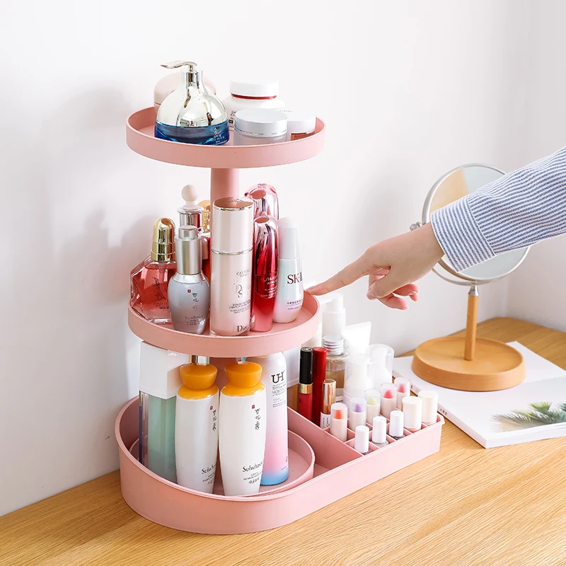 

Desktop rotatable cosmetic storage box home dressing table large compartment makeup finishing box organizers rack mx01261123
