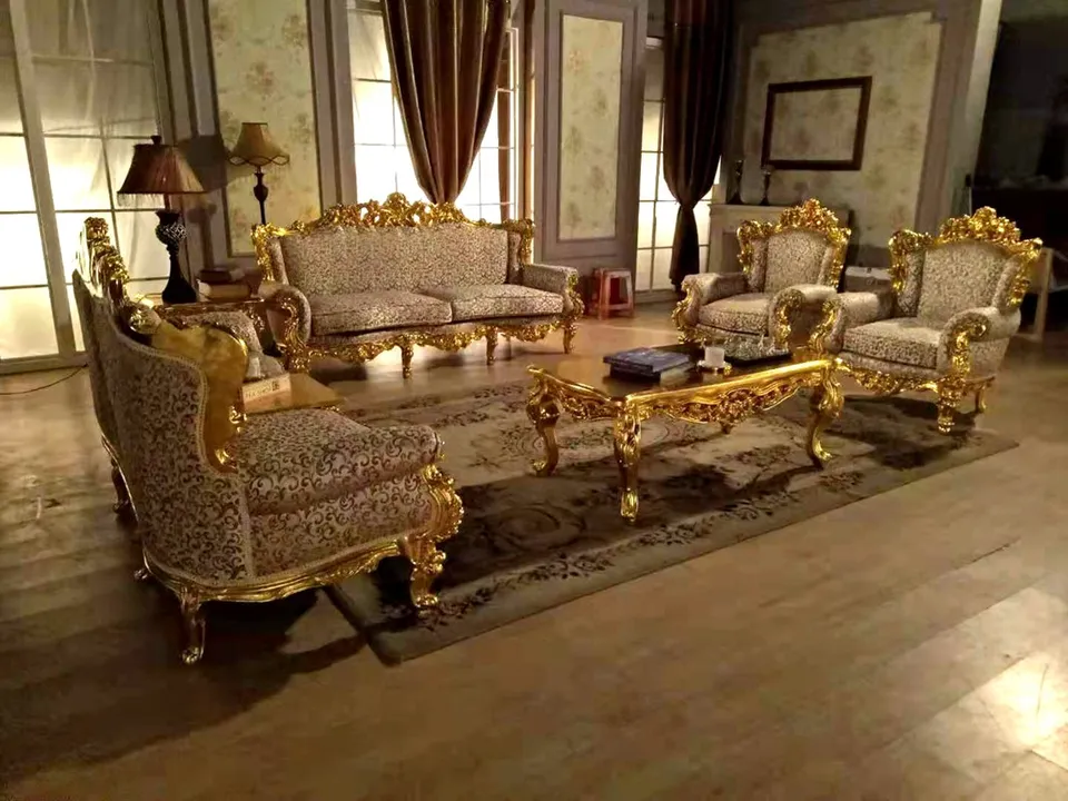 Royal Antique Gold Gliding Carved Sofa Set Living Room Sectional Carved Sofa Set Living Room Sectional