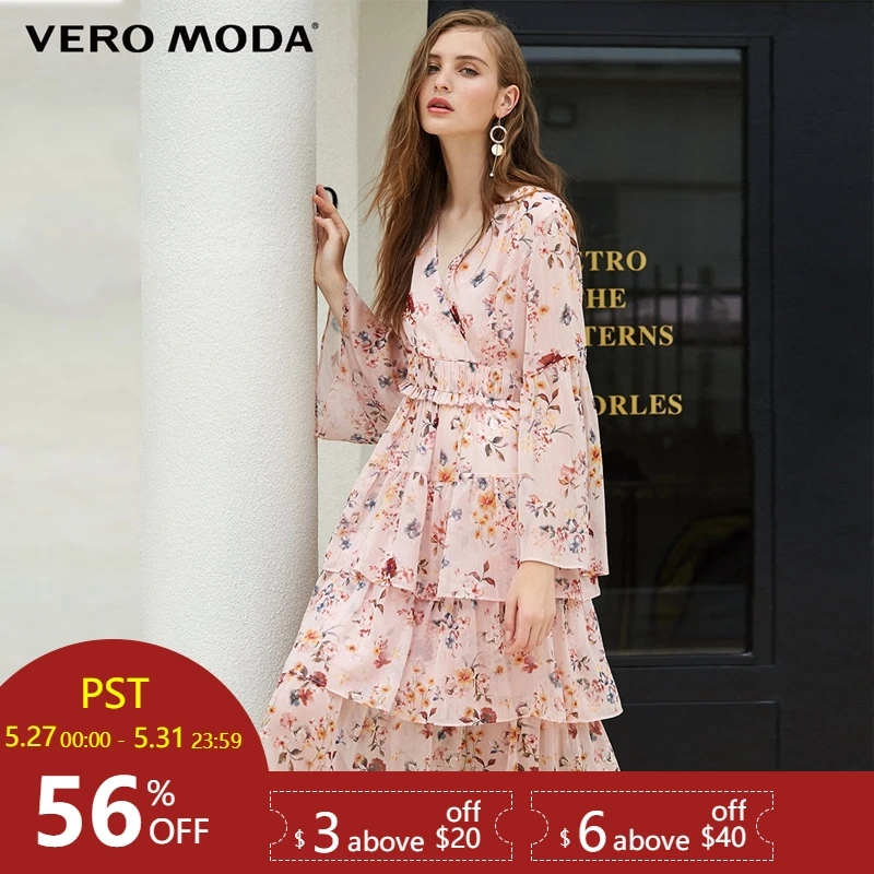 

Vero Moda 2019 new V-neck flared sleeve print/floral dress | 31847D506