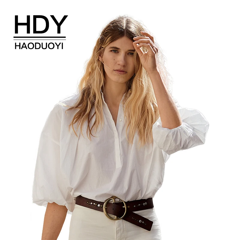 Рубашка HDY Haoduoyi Женская белая с рукавом фонариком|Рубашки| |