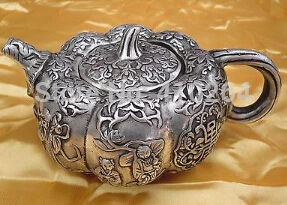 

$GANG tall Tibetan buddhist bronze Pumpkin shape cute teapot Statue Statue
