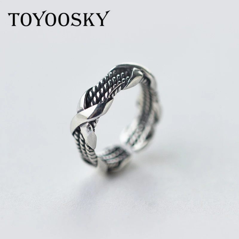 

TOYOOSKY Vintage 925 Sterling Silver Opening Rings Twisted Chain Models Fashion Joker Thai Silver Ring