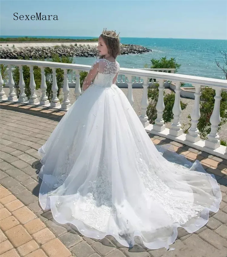 long-sleeve-princess-white-flower-girl-dresses