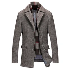 Зимний мужской Повседневный шерстяной Тренч, Модный деловой длинный уплотненный тонкий пиджак, Мужская одежда, M-4XL