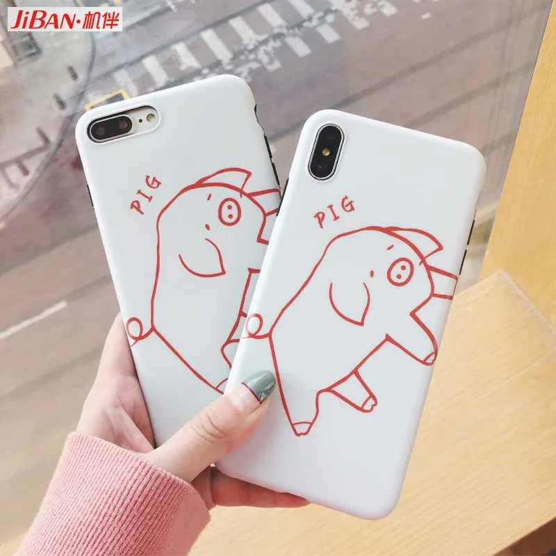 JIBAN Cute line pig Cartoon Phone Case for iphone XS MAX X XR 6 6s 6plus 7 7plus 8 8plus Capa Soft IMD Back Cover |